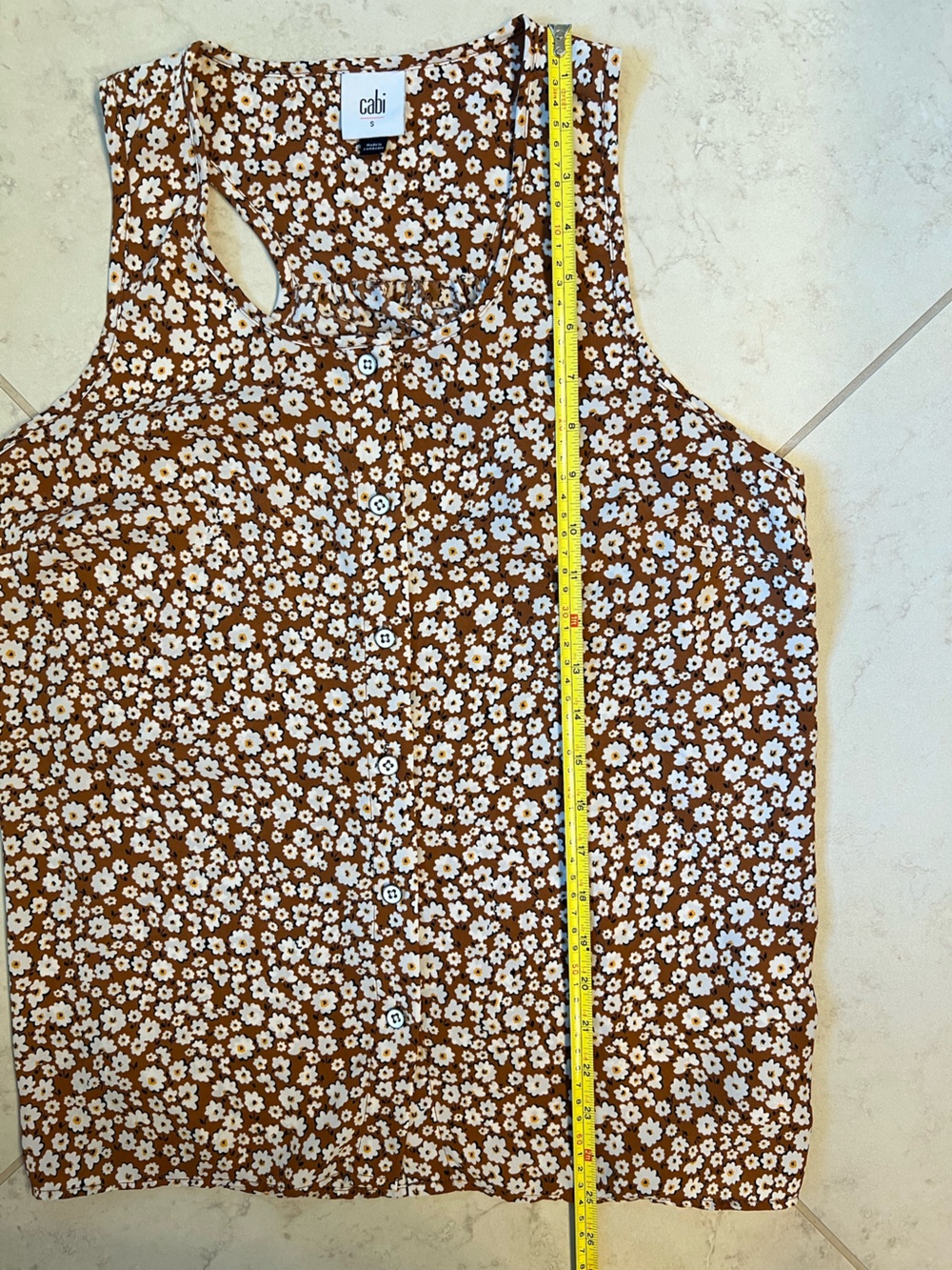 CAbi Brown Floral Lark Racer Back Tank Top, Button Up, Style #4358 - Picture 7 of 11